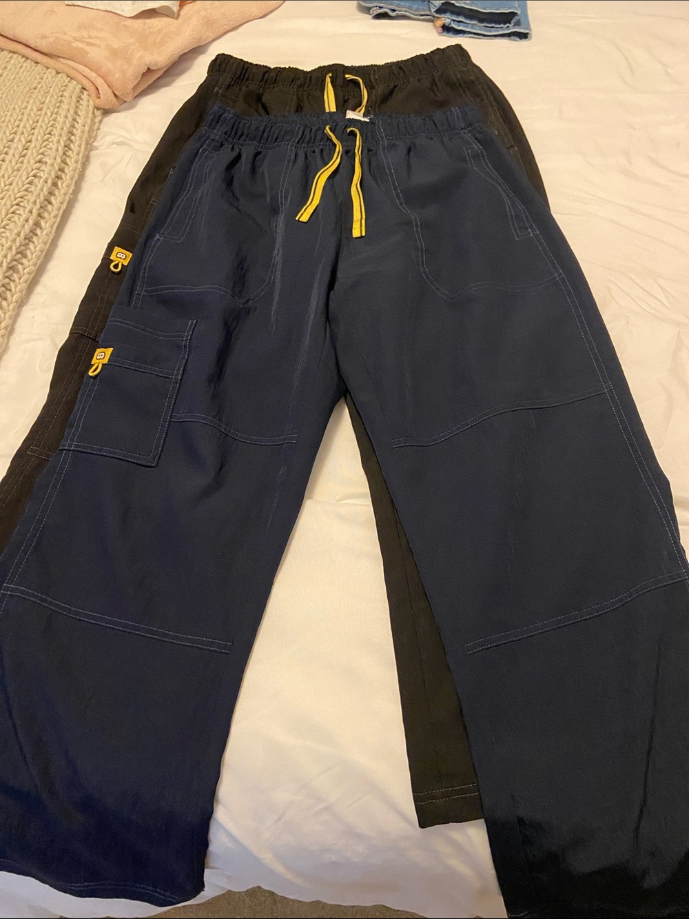 Women’s Quick Wink  Navy Blue and also Black Scrub Pants with Yellow Drawstring